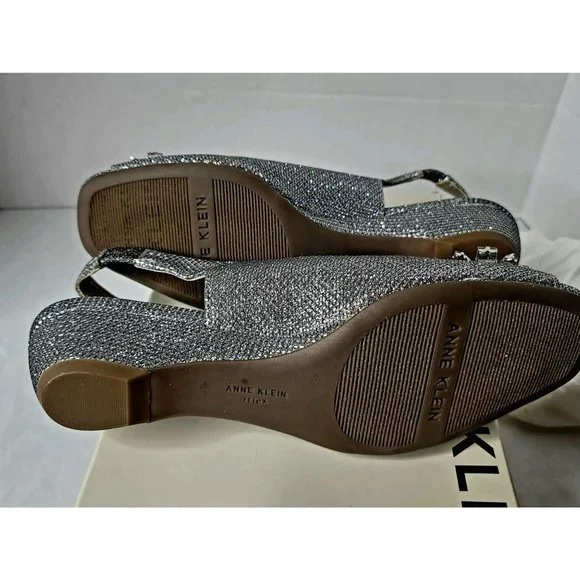 Anne Klein Women's Size 6 Metallic Silver Helissa Embellished Slingback Sandals - Picture 5 of 10